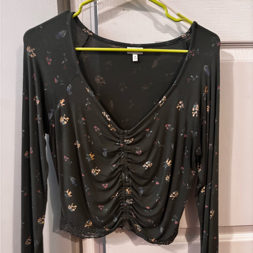 Self Esteem Dark Floral Ruched Crop Top